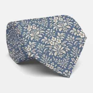 Elegant Blauw Vintage Botanisch Patroon Stropdas