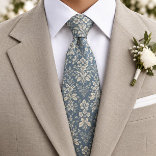Elegant Blauw Vintage Botanisch Patroon Stropdas