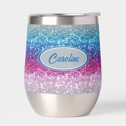 Elegant Blauw Violet Roze Zilver Glitter Monogram (Links)