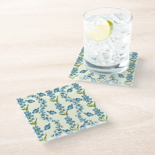 Elegant Blauw Vlinder & Bloemen Onderzetter Glazen Onderzetter