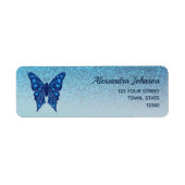 Elegant Blauw Vlinder Retouradres Etiket (Voorkant)