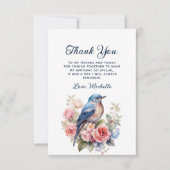 Elegant Blauw Vogel Roze Bloemen Verjaardag Dank u Bedankkaart (Voorkant)