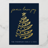 Elegant Blauw Vrede Liefde Vreugde Goud Folie Feestdagenkaart