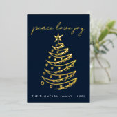 Elegant Blauw Vrede Liefde Vreugde Goud Folie Feestdagenkaart (Staand Voorkant)