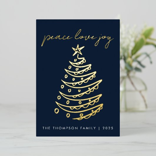Elegant Blauw Vrede Liefde Vreugde Goud Folie Feestdagenkaart (Staand Voorkant)