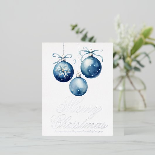 Elegant Blauw Vrolijk Kerst Zakelijk Zilver Folie Feestdagen Briefkaart (Staand Voorkant)