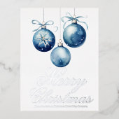 Elegant Blauw Vrolijk Kerst Zakelijk Zilver Folie Feestdagen Briefkaart (Voorkant)