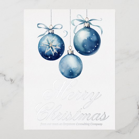 Elegant Blauw Vrolijk Kerst Zakelijk Zilver Folie Feestdagen Briefkaart (Voorkant)