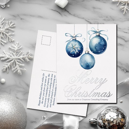 Elegant Blauw Vrolijk Kerst Zakelijk Zilver Folie Feestdagen Briefkaart
