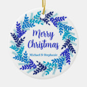 Elegant Blauw Vrolijk Kerstkrans Keramisch Ornament (Voorkant)