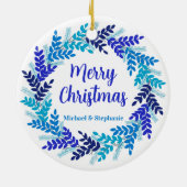 Elegant Blauw Vrolijk Kerstkrans Keramisch Ornament (Achterkant)