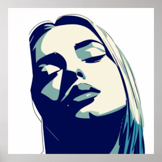 Elegant blauw vrouwenportret poster