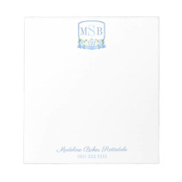Elegant Blauw Watercolor Monogram Wapenschild Dame Notitieblok
