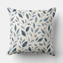 Elegant Blauw Waterverf Bladeren Patroon Kussen