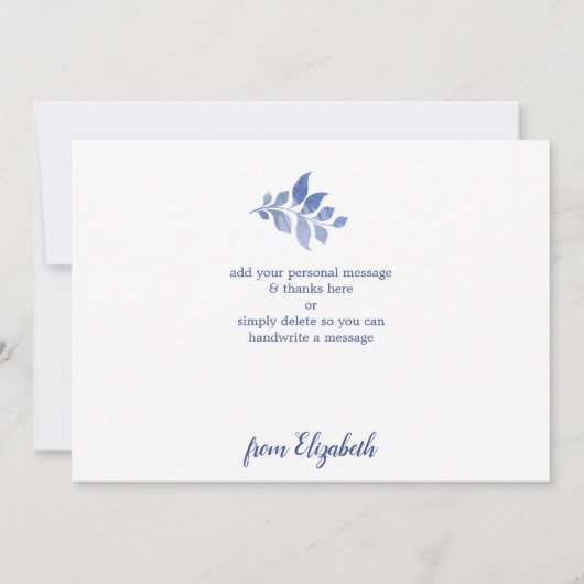 Elegant Blauw Waterverf Blauw Blauw Blauw Bladblad Bedankkaart (Achterkant)