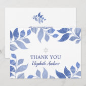 Elegant Blauw Waterverf Blauw Blauw Blauw Bladblad Bedankkaart (Voorkant / Achterkant)