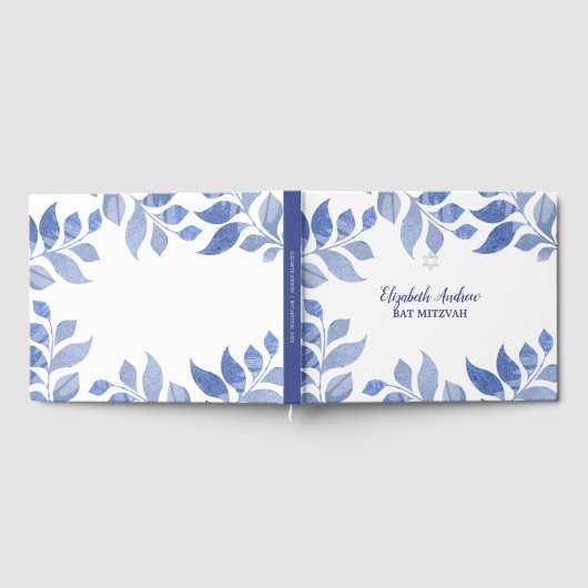 Elegant Blauw Waterverf Blauw Blauw Blauw Bladblad Gastenboek (Volledig)