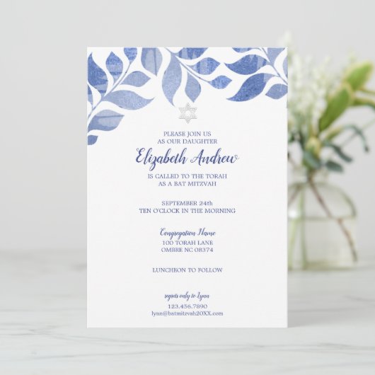 Elegant Blauw Waterverf Blauw Blauw Blauw Bladblad Kaart (Staand voorkant)