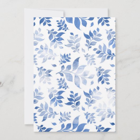 Elegant Blauw Waterverf Blauw Blauw Blauw Bladblad Kaart (Achterkant)