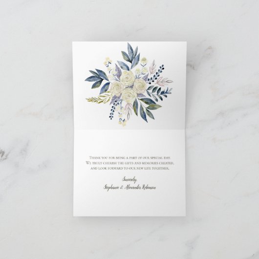 Elegant Blauw Waterverf Bloem Bruiloft Dank u Bedankkaart (Binnen)