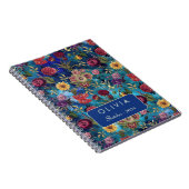 Elegant Blauw Waterverf Bloem Monogram Notitieboek (Rechterzijde)