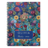 Elegant Blauw Waterverf Bloem Monogram Notitieboek (Voorkant)