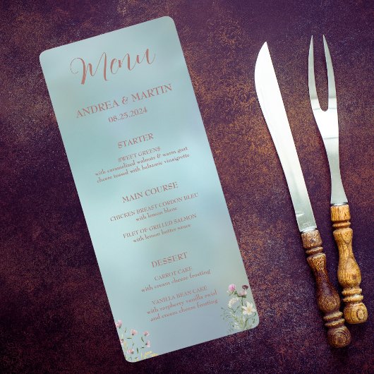 Elegant Blauw Waterverf Bloemen Flat Menu