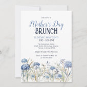 Elegant Blauw Waterverf Bloemen Moederdag Brunch Kaart (Voorkant)