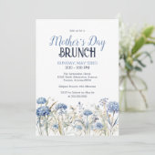 Elegant Blauw Waterverf Bloemen Moederdag Brunch Kaart (Staand voorkant)