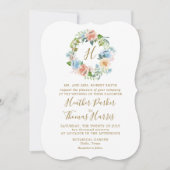 Elegant Blauw Waterverf Bloemen Monogram Bruiloft Kaart (Voorkant)