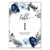 Elegant Blauw Waterverf Bloemen Tafelnummer (Voorkant)