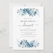 Elegant blauw waterverf bloemenrepetitie diner kaart (Voorkant)