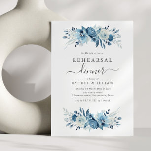 Elegant blauw waterverf bloemenrepetitie diner kaart