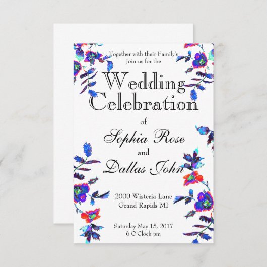 Elegant blauw waterverf bloemig kaart (Voorkant / Achterkant)