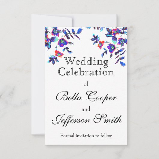 Elegant blauw waterverf bloemig save the date (Voorkant)