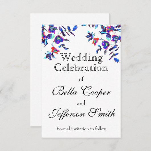 Elegant blauw waterverf bloemig save the date (Voorkant / Achterkant)