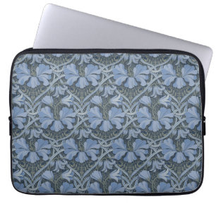 Elegant Blauw Waterverf Bloemmotief Uitnodiging Laptop Sleeve