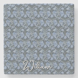 Elegant Blauw Waterverf Bloemmotief Uitnodiging Stenen Onderzetter