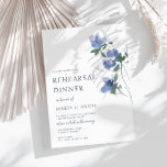 elegant blauw waterverf blooms repetitief diner kaart<br><div class="desc">Een elegante blauwe uitnodiging met mooie blauwe handbeschilderde bloemen voor je repetitie. De tekst en achtergrond kunnen worden bewerkt.</div>
