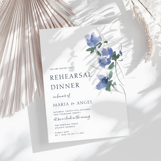 elegant blauw waterverf blooms repetitief diner kaart