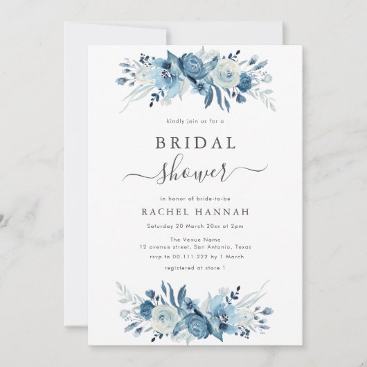 Elegant blauw waterverf floreel vrijgezellenfeest kaart (Voorkant)