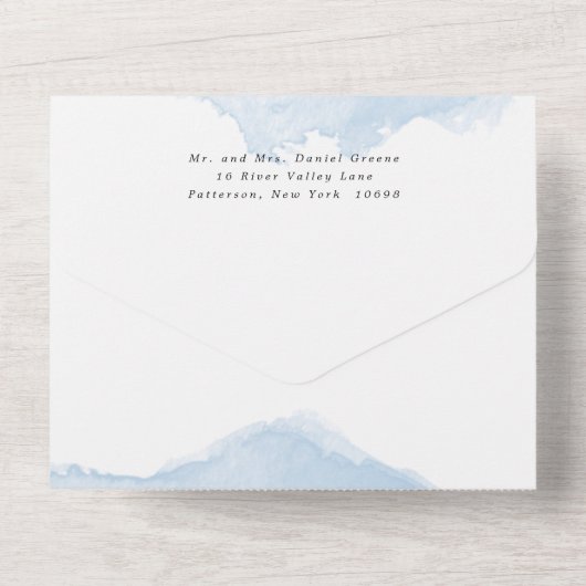 Elegant Blauw Waterverf Goud Lijst Vleermuis Mitzv All In One Uitnodiging (Achterkant)