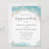 Elegant Blauw Waterverf Goud Verlovingsfeest Kaart (Voorkant)