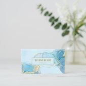 Elegant blauw Waterverf & gouden glitter Visitekaartje (Staand voorkant)