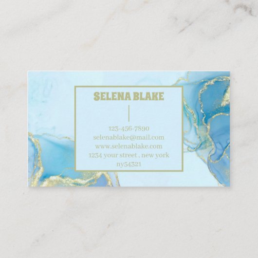 Elegant blauw Waterverf & gouden glitter Visitekaartje (Achterkant)