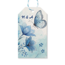 Elegant Blauw Waterverf Natuur Bloem & Vlinder