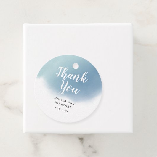 Elegant Blauw Waterverf Ombre Bruiloft Bedankjes Labels (In situ)