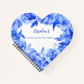 Elegant blauw waterverf rozen hart notitieboek (Voorkant)