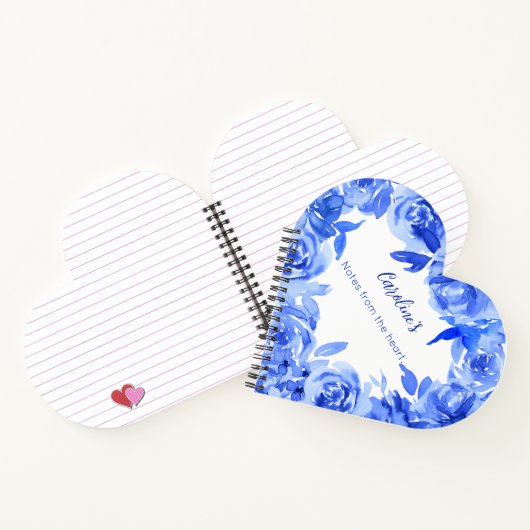 Elegant blauw waterverf rozen hart notitieboek (Binnen)