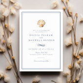 Elegant Blauw Waterverf Seashell Ocean Wedding Kaart